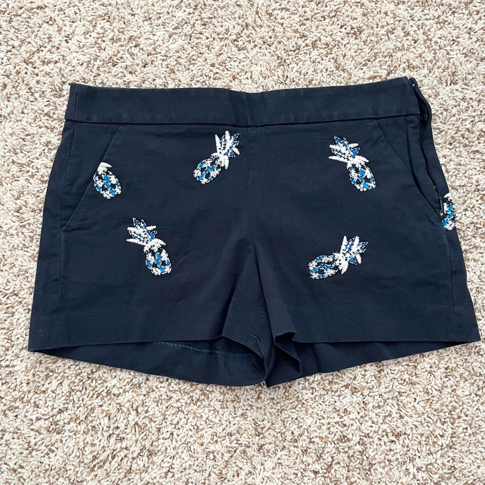 LOFT Blue Pineapple Embroidered Shorts